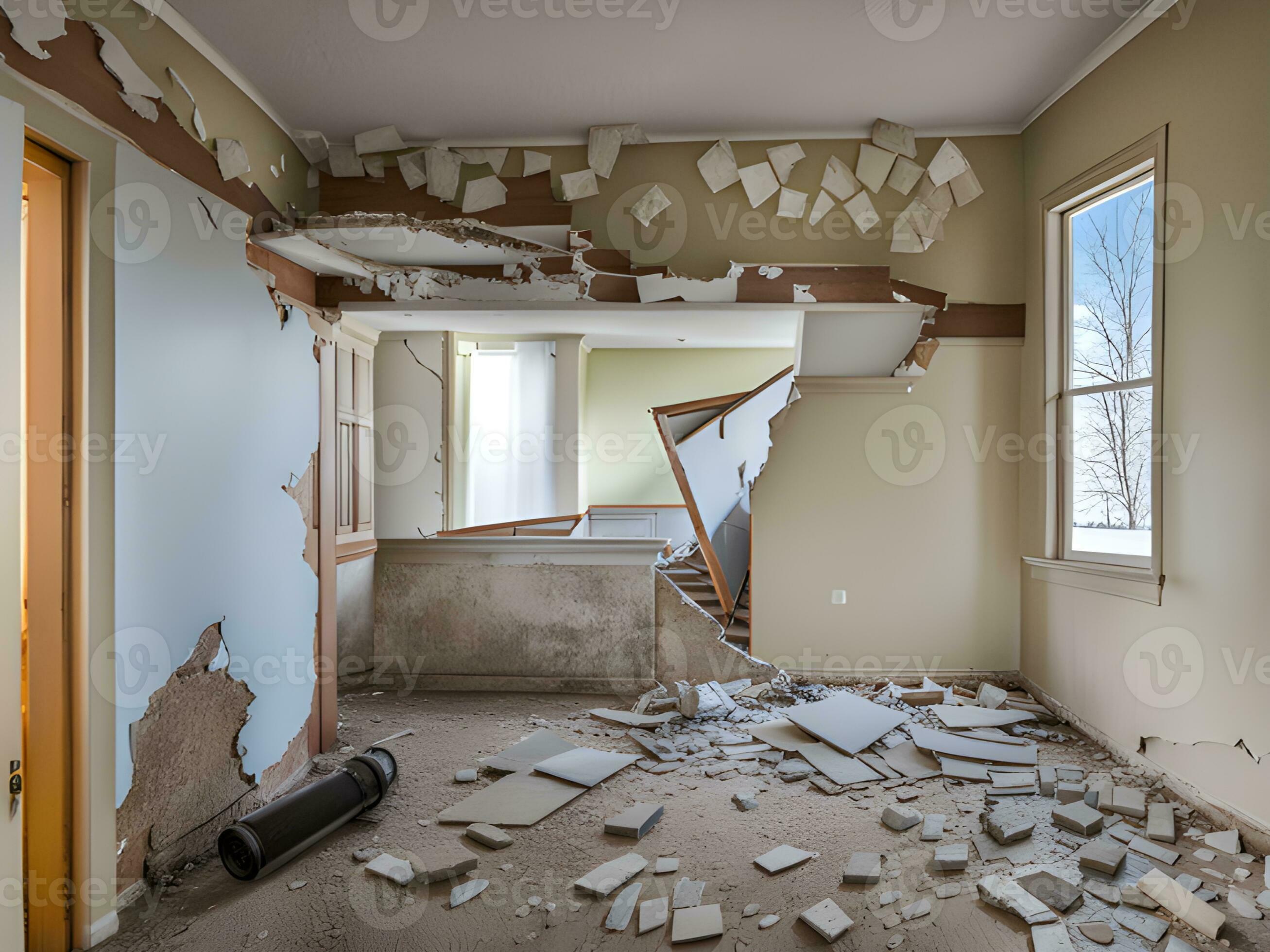 empty room with broken wall and ceiling 28665306 Stock Photo at Vecteezy