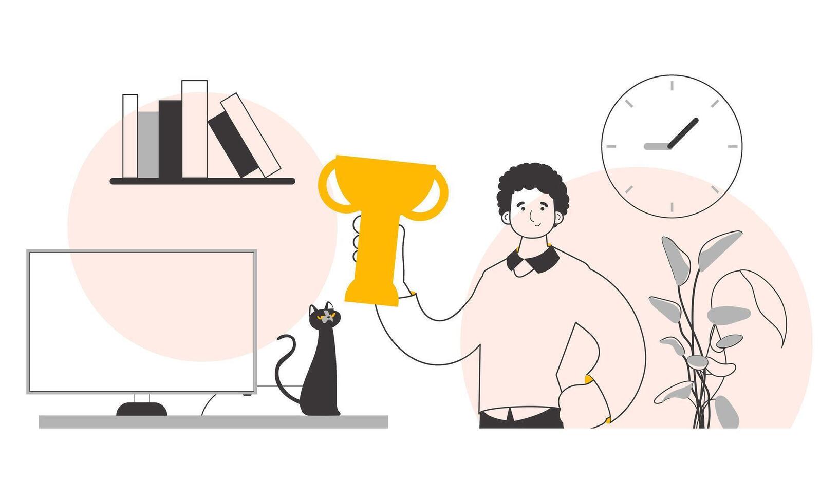 The guy is holding a cup. Linear trendy style. illustration. vector