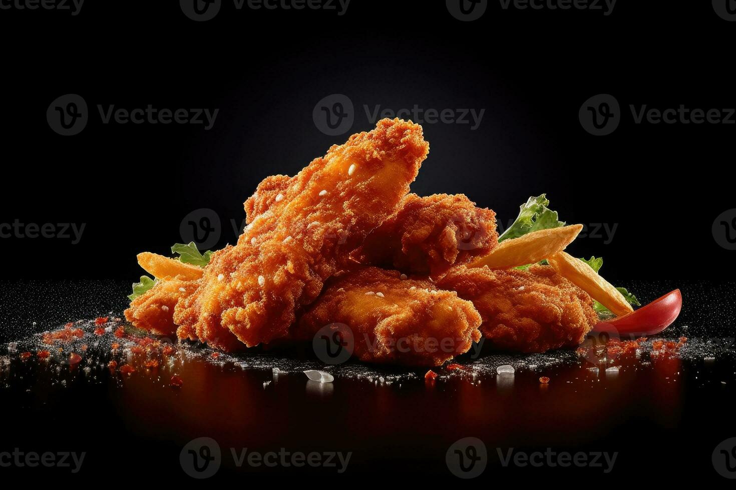 Fried chicken Wings with Kethcup, Generative AI photo