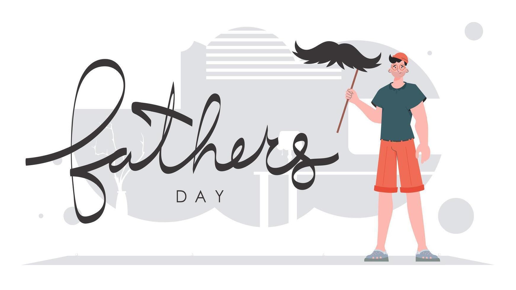 Father's day poster. A man holds a mustache on a stick. trendy style. Vector illustration.