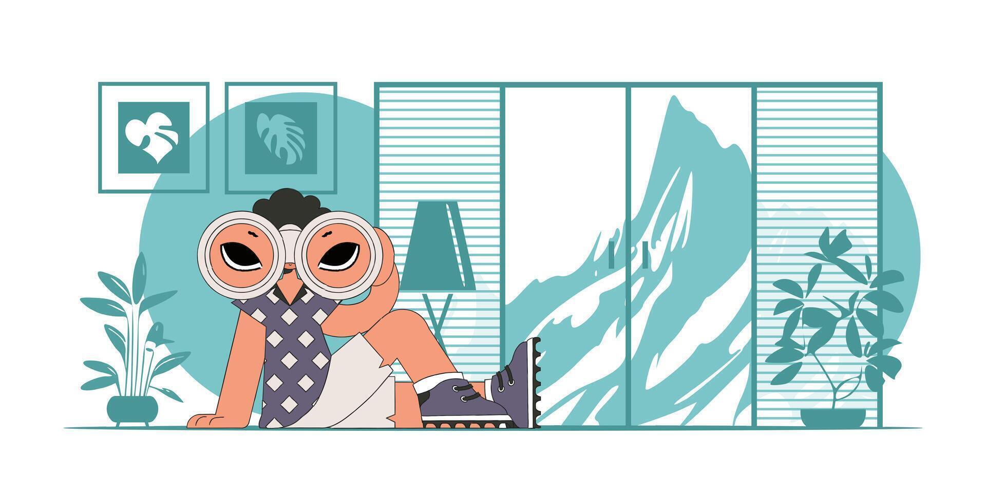Strives to recruit the best and brightest in the industry. Young man using binoculars. vector