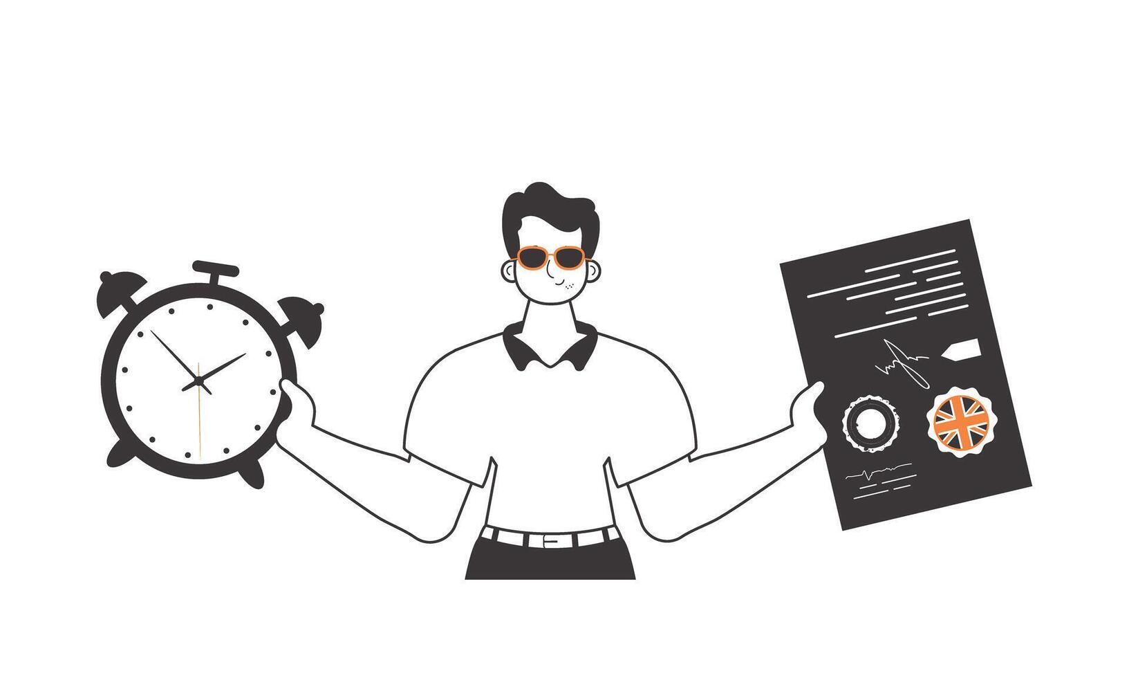 The guy helps teaches English. The concept of learning a foreign language. Linear trendy style. Isolated, vector illustration.