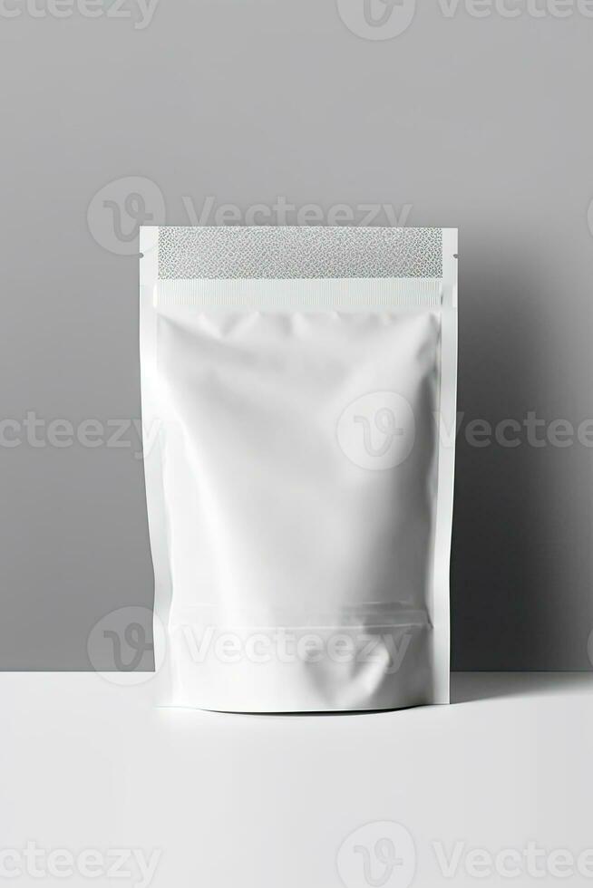 Packaging Bag Mockup White with shades on white Bg, AI Generated photo