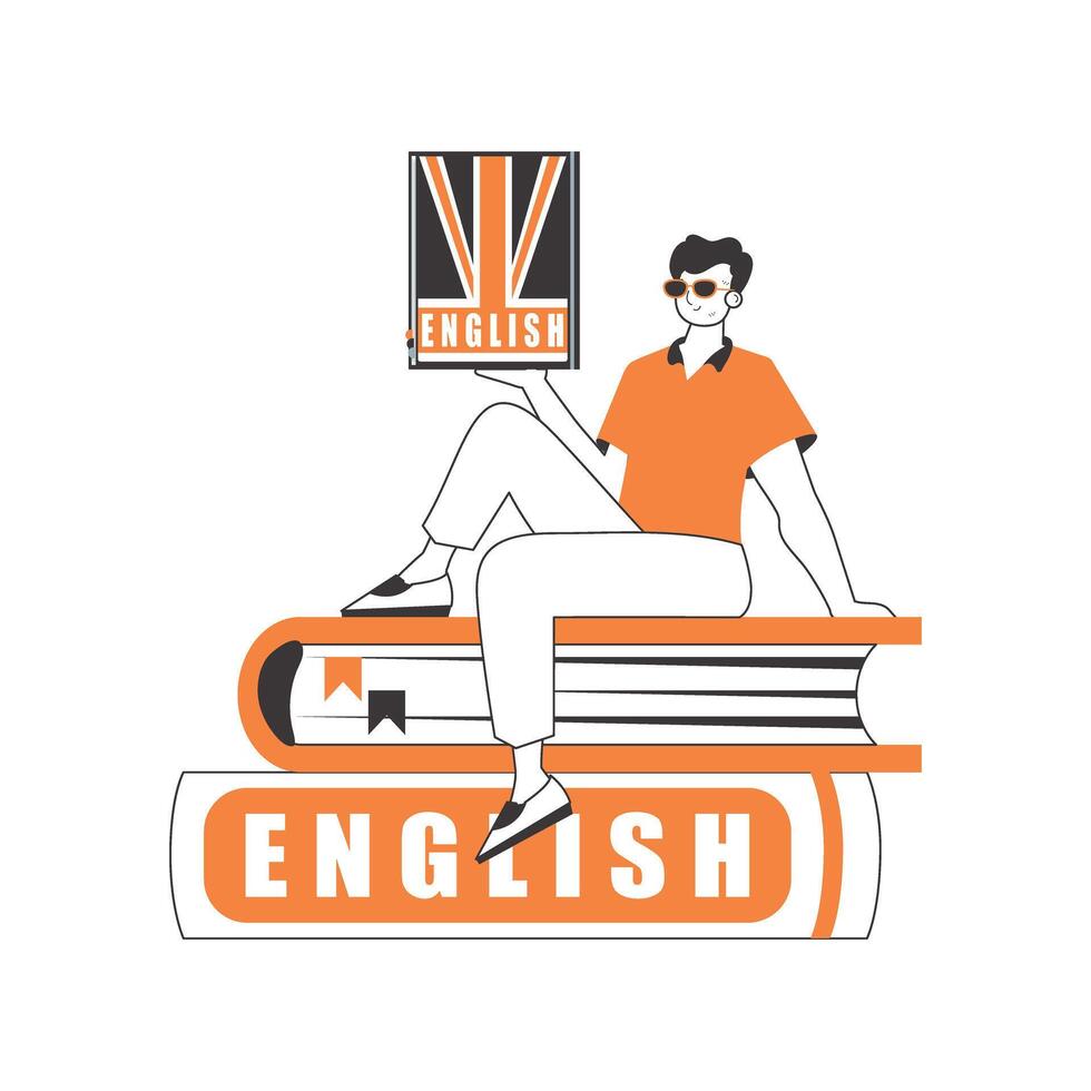 Male English teacher. The concept of learning a foreign language. Line art style. Isolated, vector illustration.