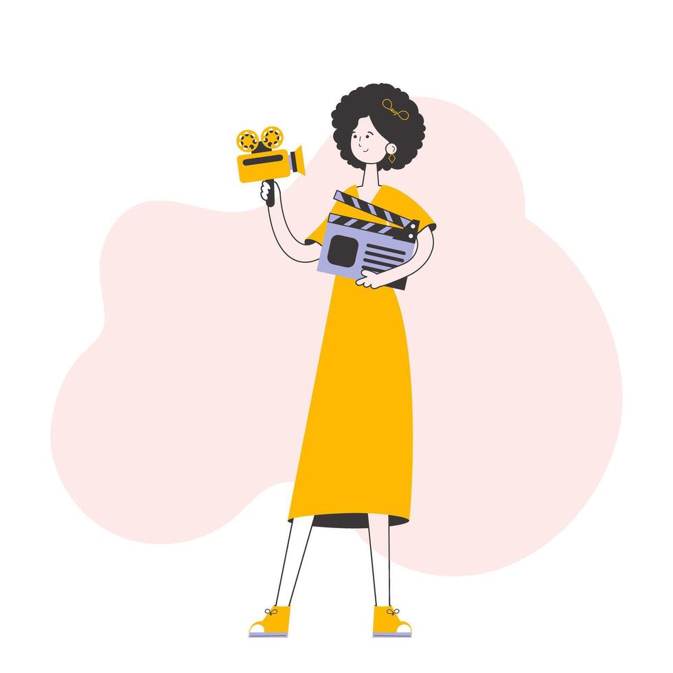 Girl blogger. The concept of social networking. Line art style. Isolated. Vector illustration.