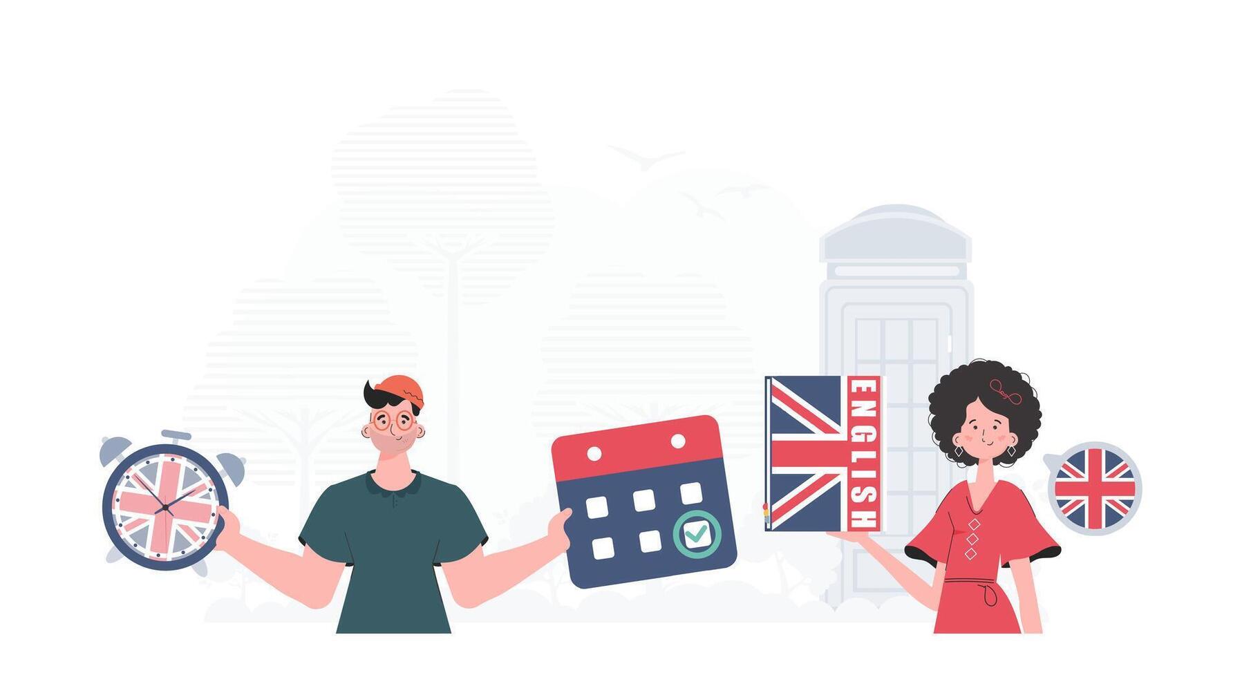The concept of learning English. English language team. Flat modern style. Illustration in . vector