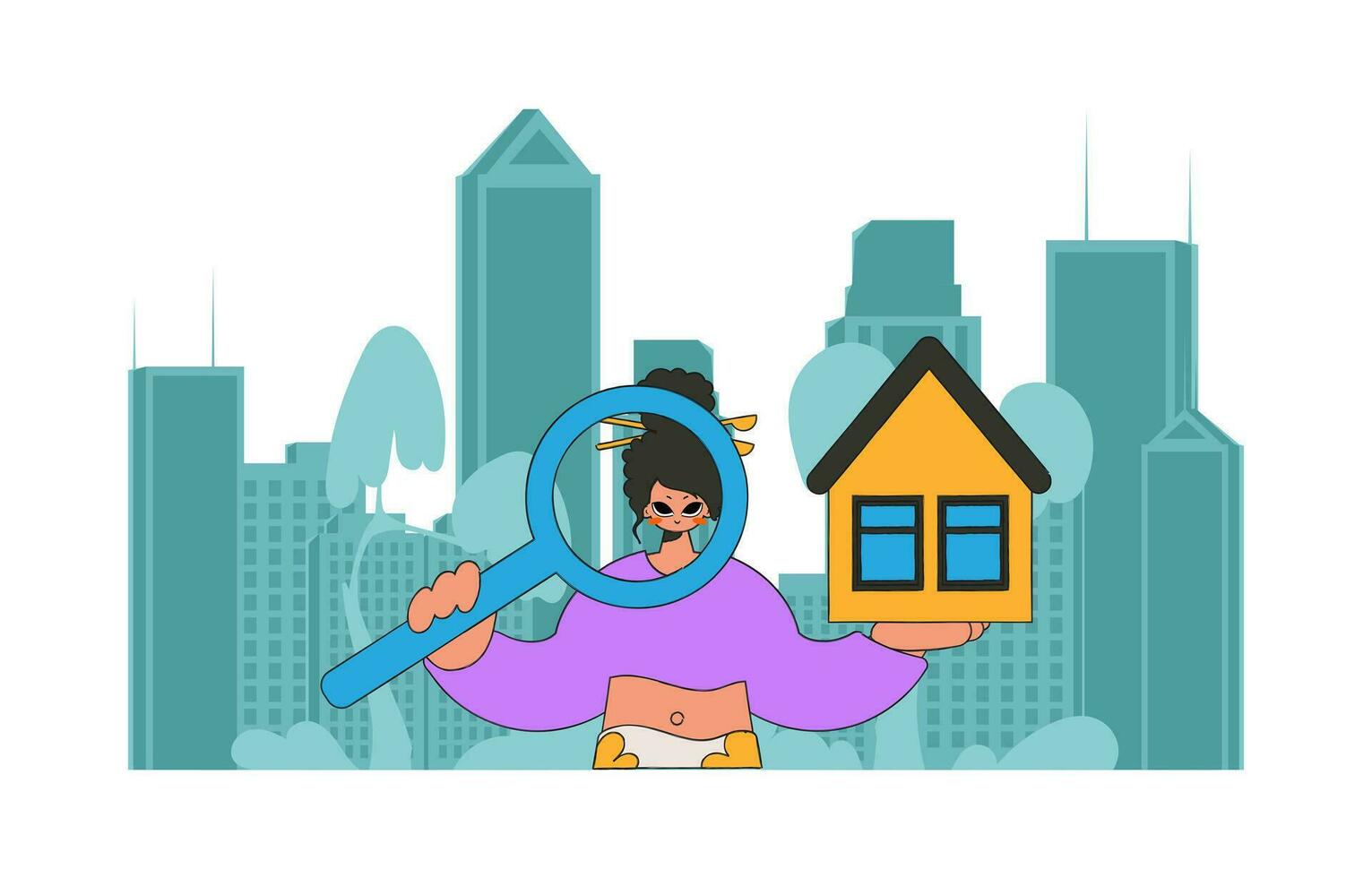 The concept of owning a home. Real estate realtor girl holding a house. vector