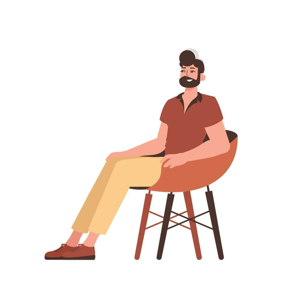 The guy is sitting in a comfortable chair. Character in trendy style. vector