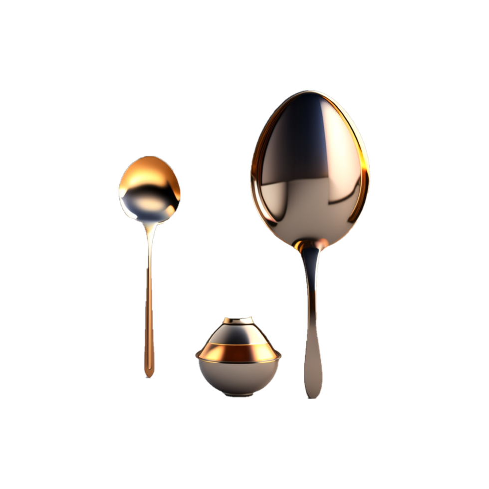 Set 3d of realistic metal spoons from different points of view ai