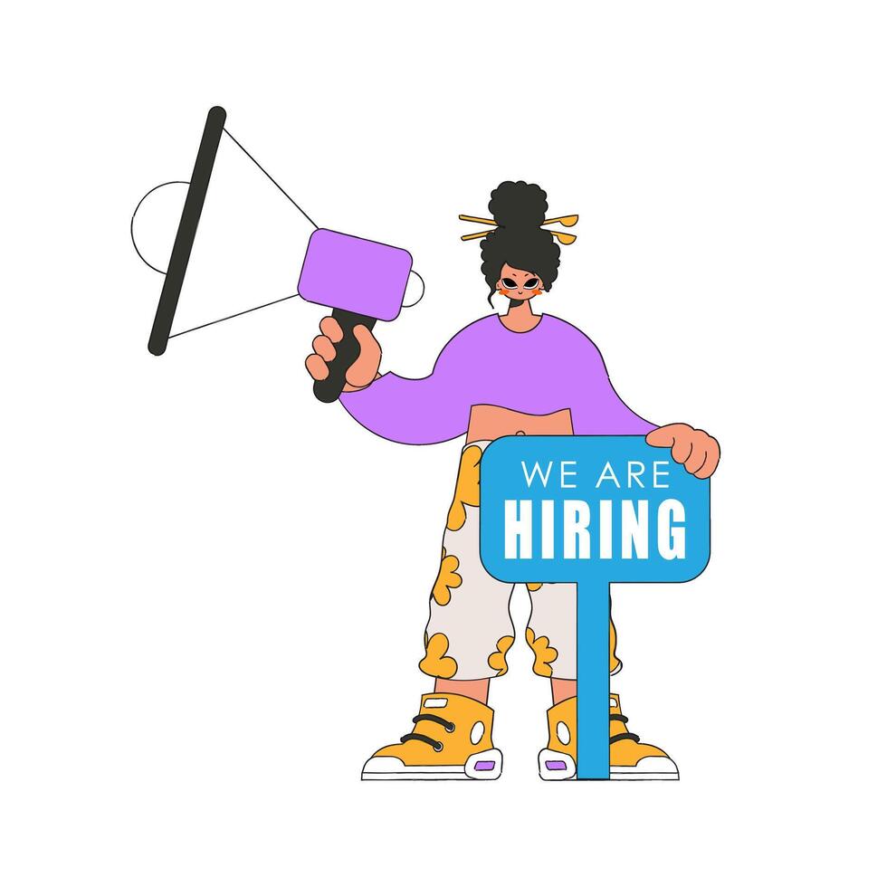 Girl with a megaphone. labor market. Human resource and recruitment. vector