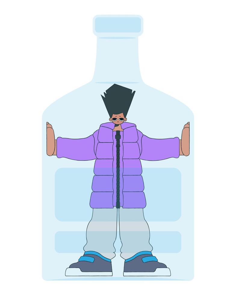The man is inside the bottle. Dependence on alcohol. vector