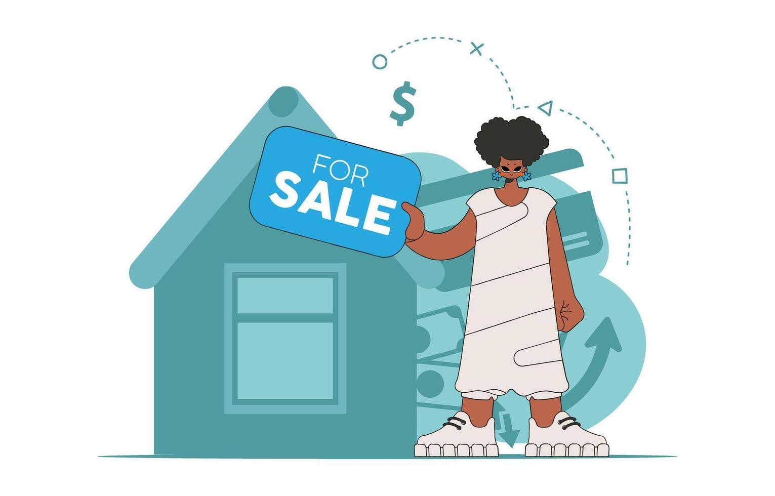 The concept of owning a home. Girl realtor holds a house in her hands. vector