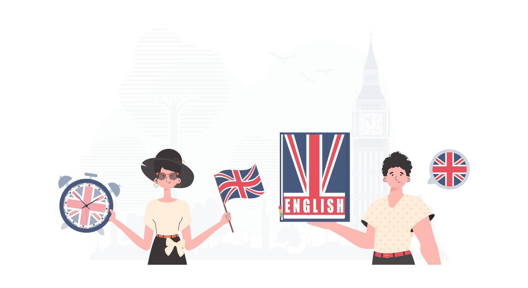 English language team. The concept of teaching English. Trendy cartoon style. . vector