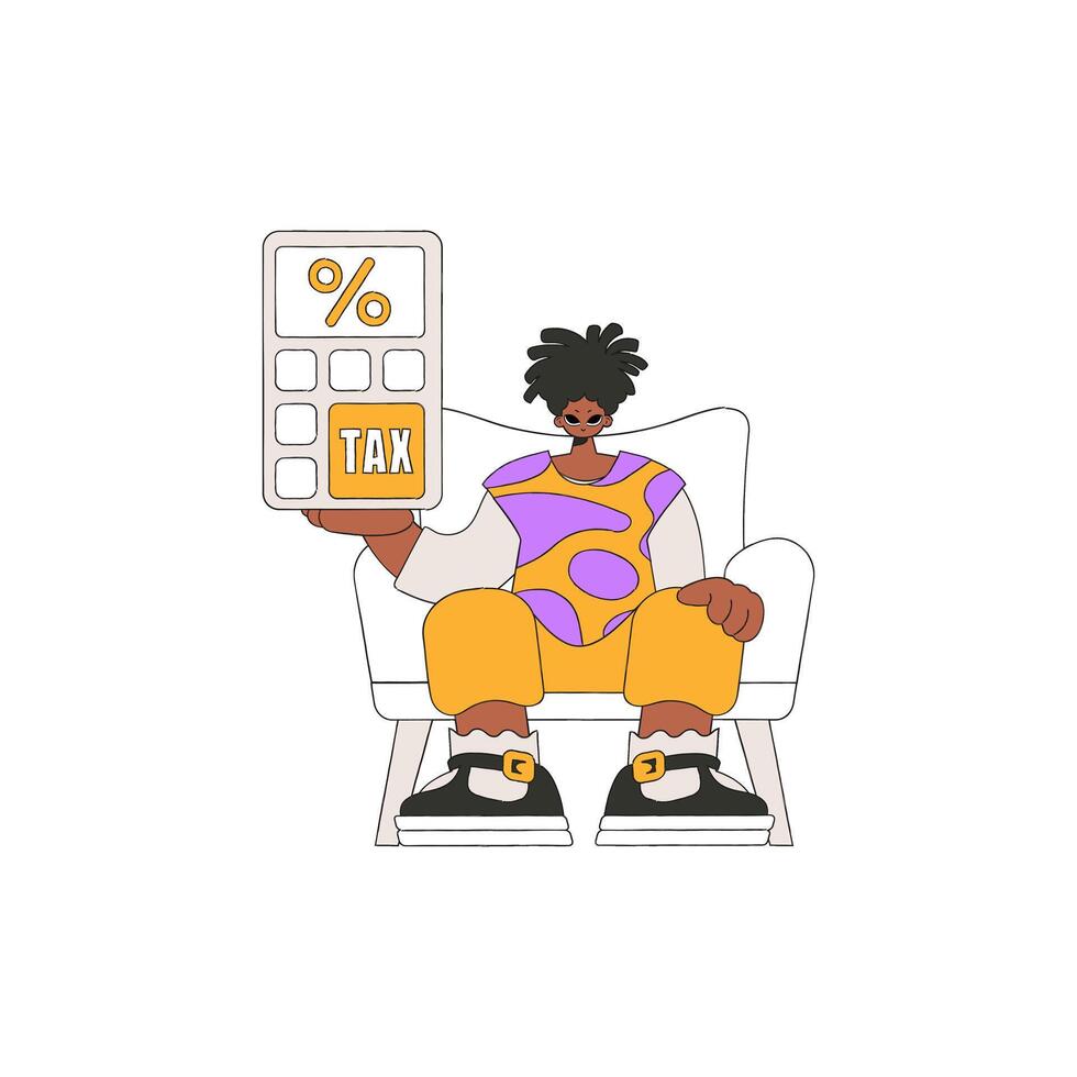 A fashionable man holds a calculator in his hand. Tax payment theme. vector