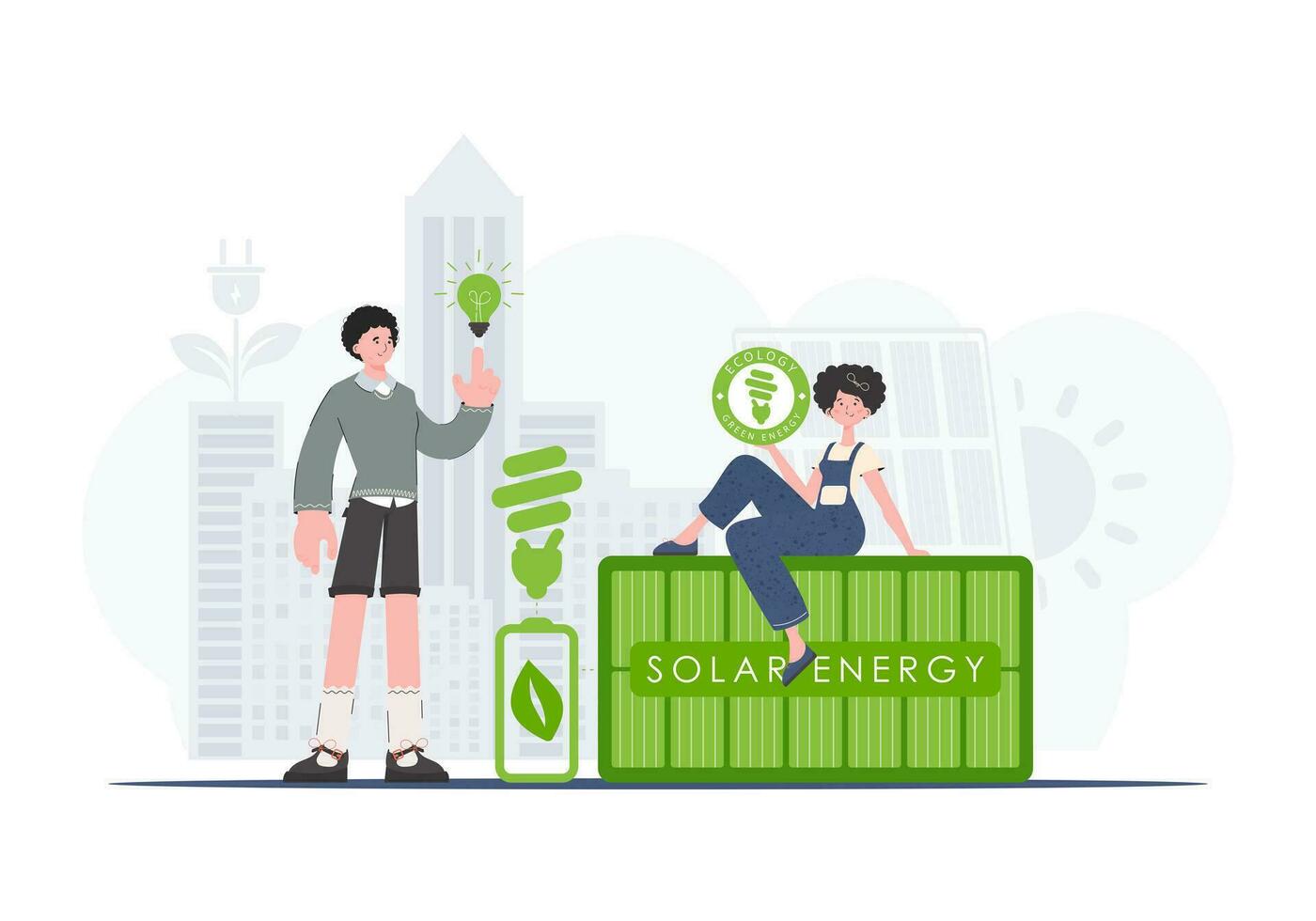 eco son cuidando gente. el concepto de verde energía y ecología. vector tendencia ilustración.