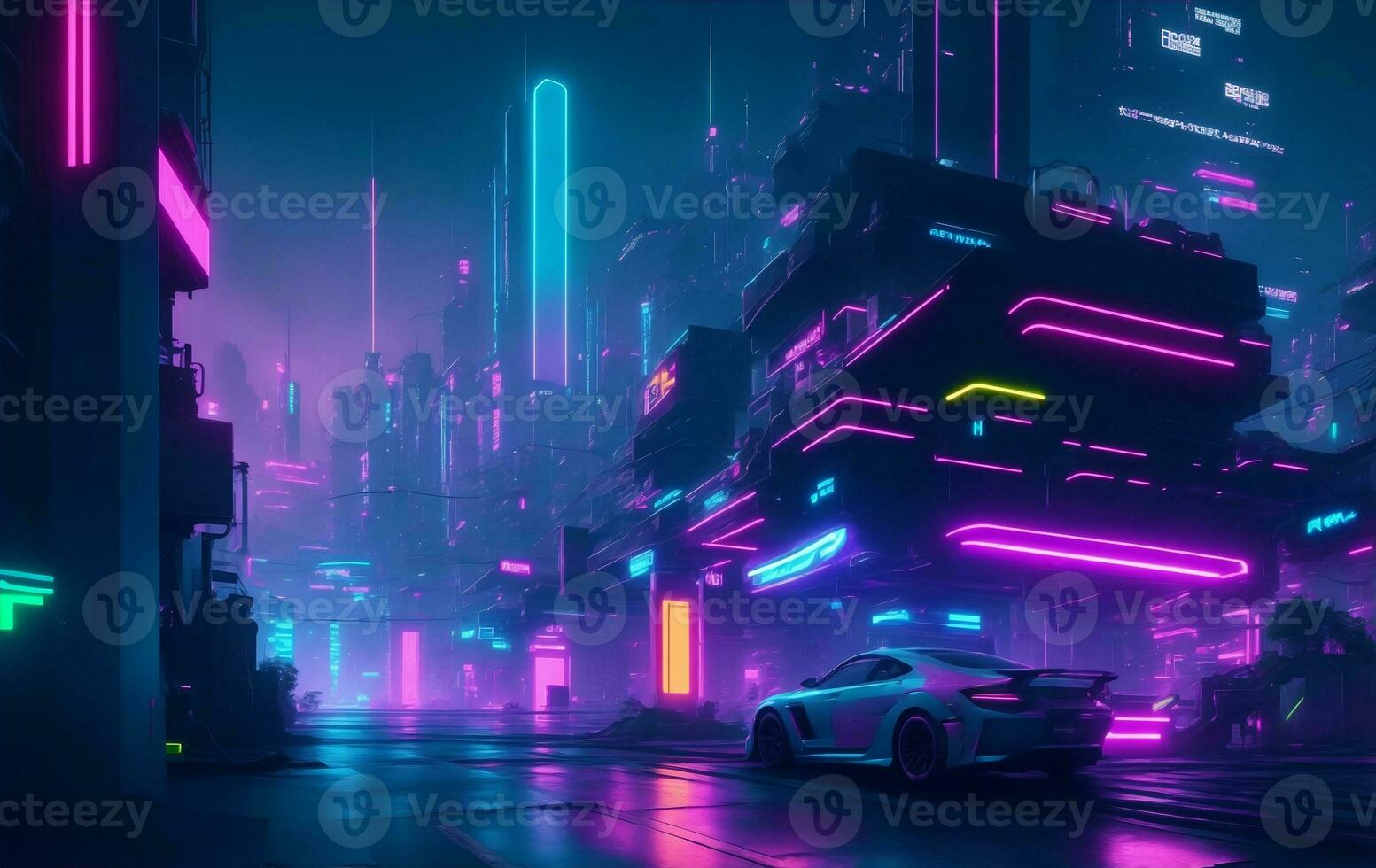 Futuristic cityscape at sunset, Generative AI Illustration. photo