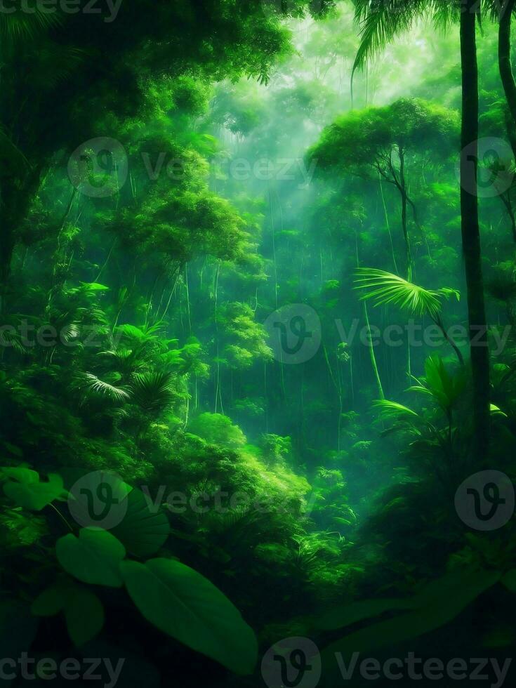 Green beautifull jungle background, Generative AI Illustration. photo