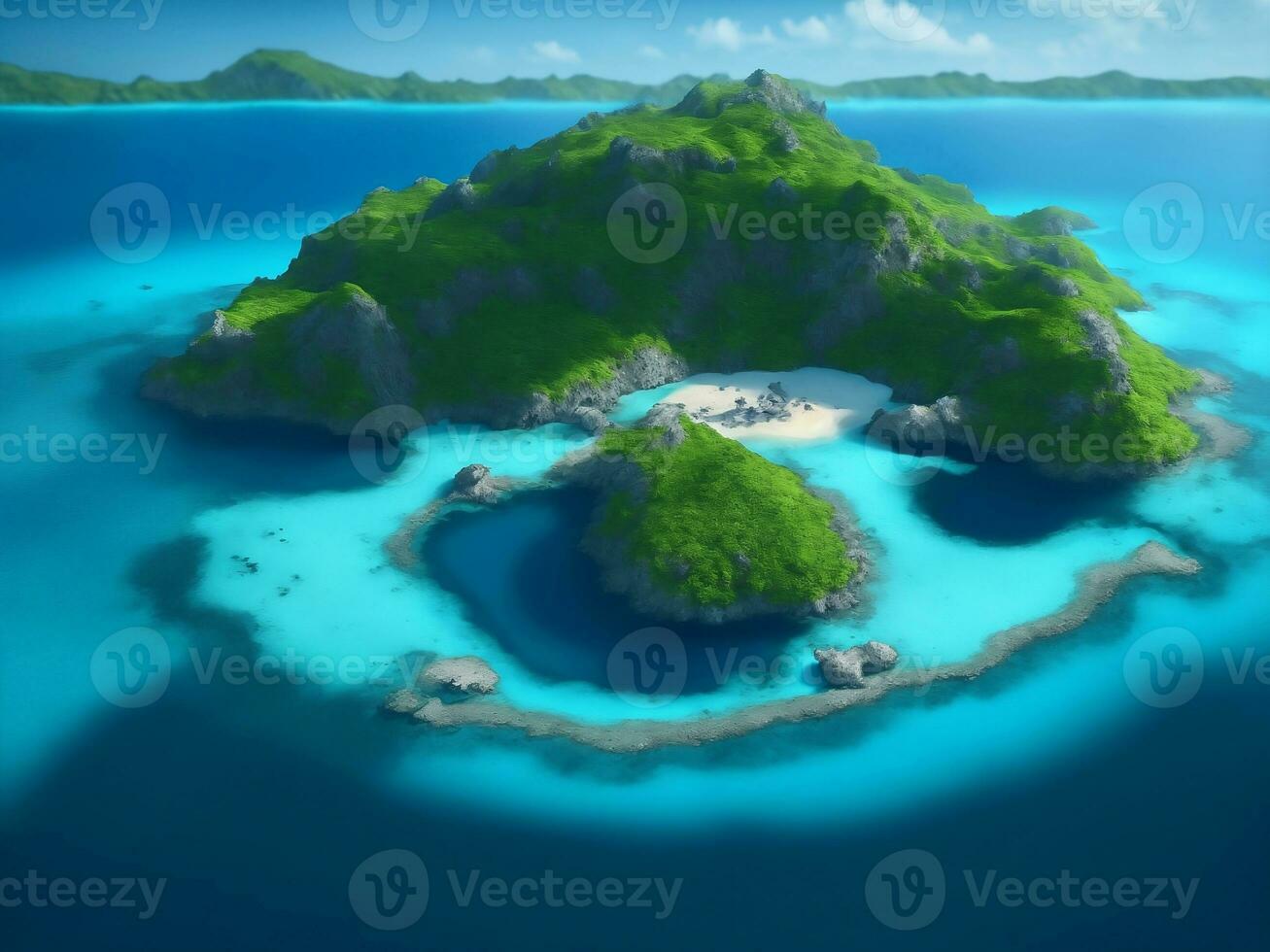 Island from bird eyes view, Generative AI Illustration. photo