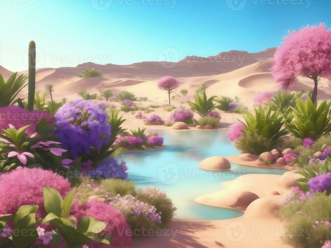 Beautiful oasis in desert, Generative AI Illustration. photo