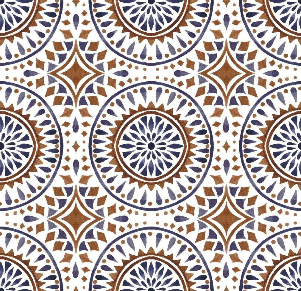watercolor seamless pattern arabesque. oriental geometric ornament, hand drawing vector