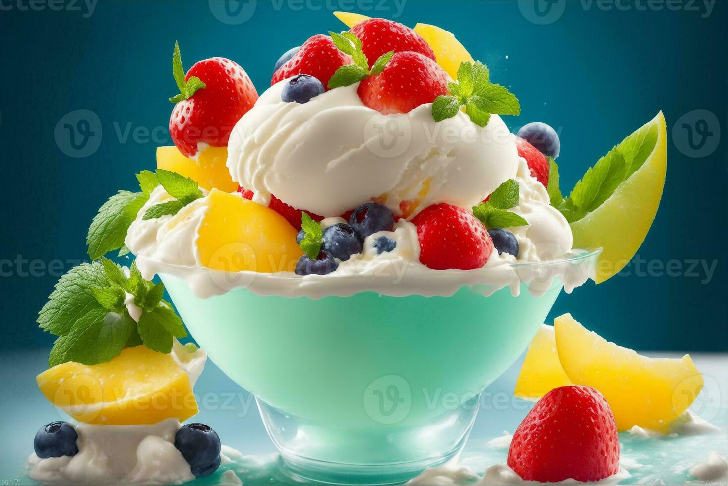 Fresh ice cream with fruits , Illustration Generated by Generative AI photo