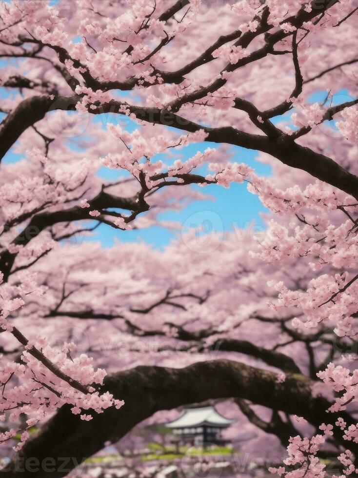 Cherry blossom field in tokyo, Generative AI Illustration. photo