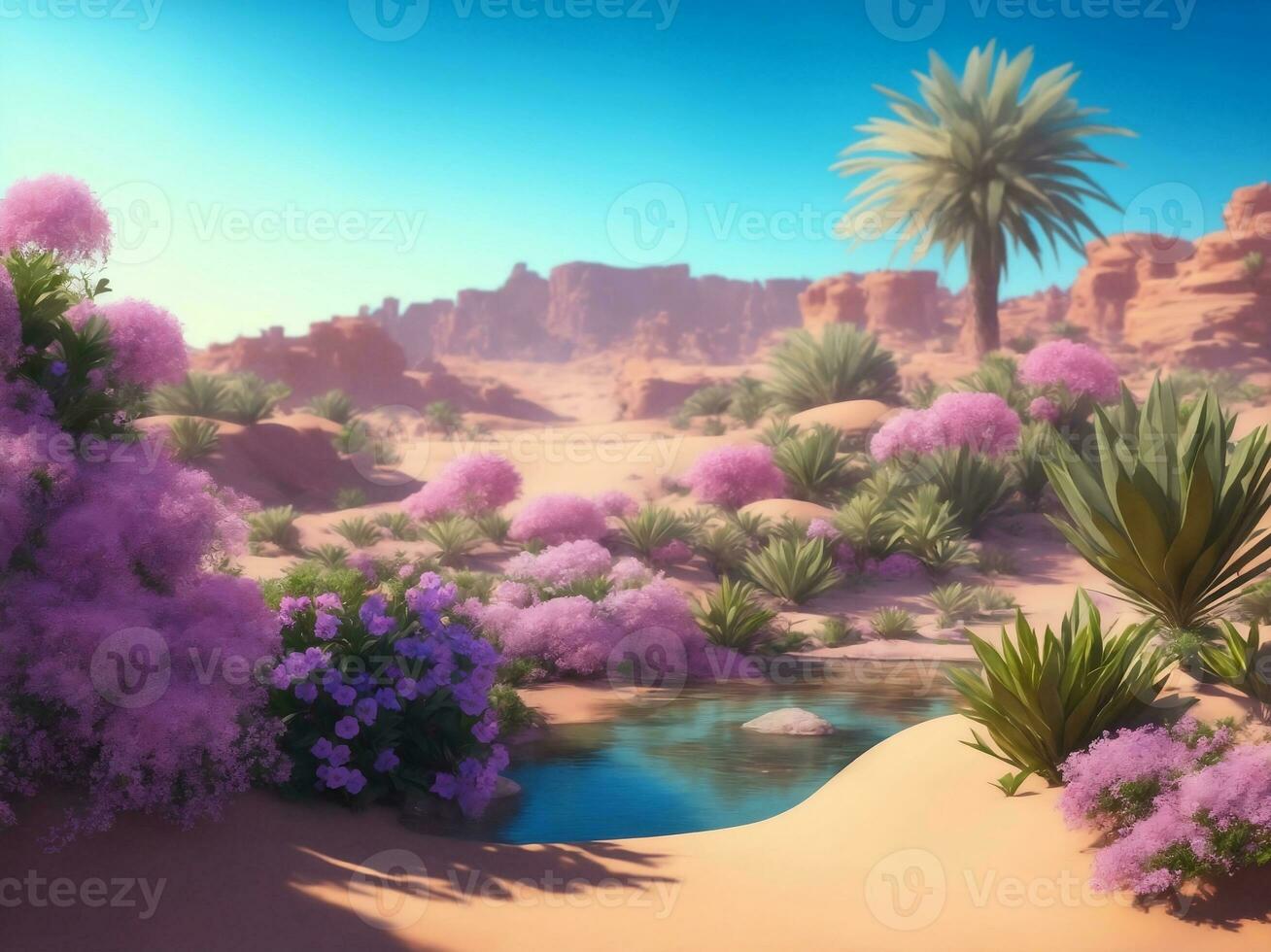 Beautiful oasis in desert, Generative AI Illustration. photo
