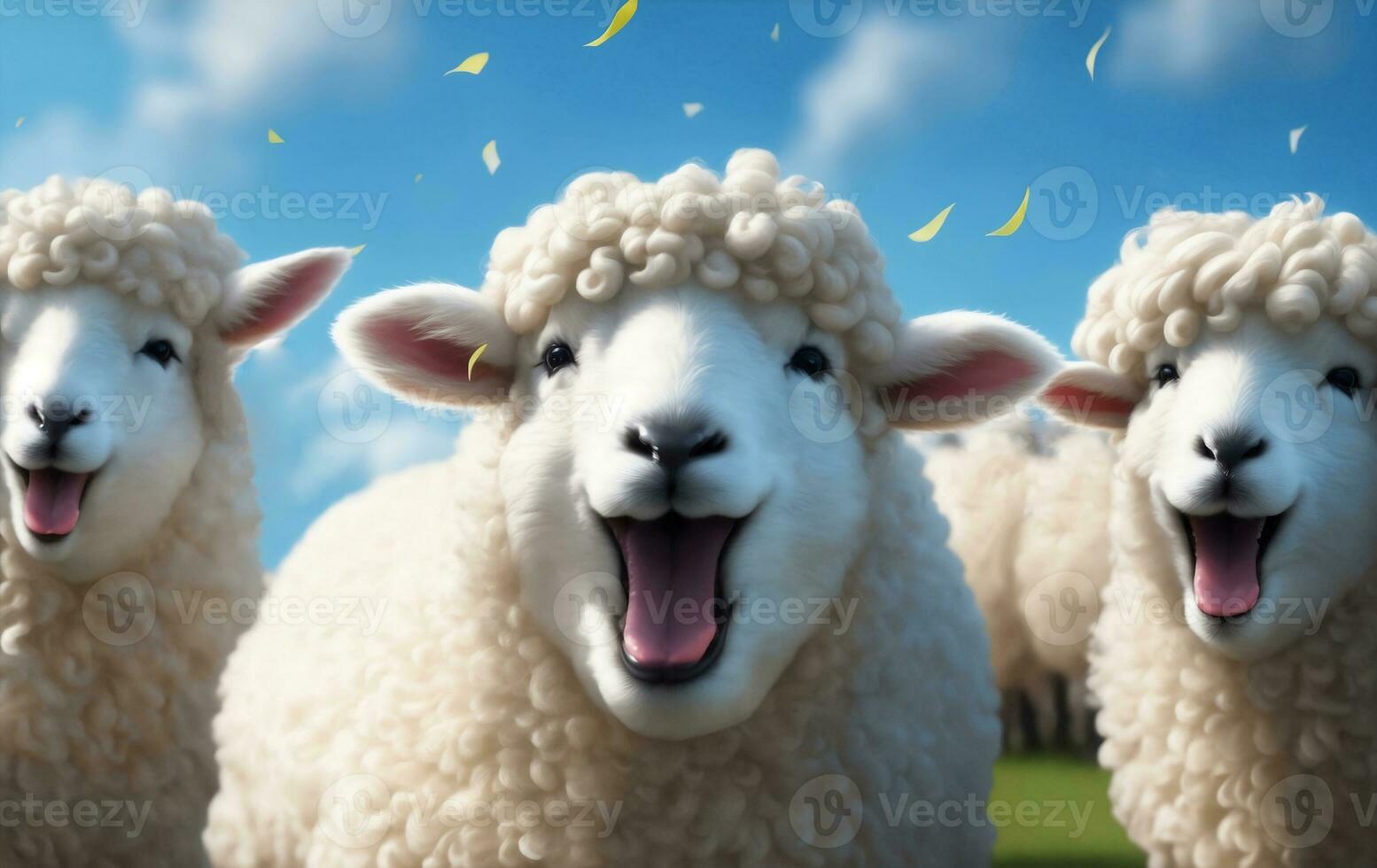 A laughing funny happy sheep, Generative AI Illustration. 28666685