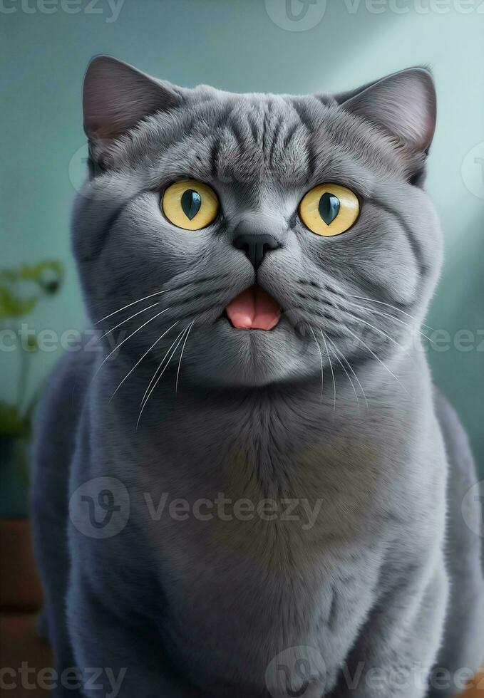 Funny grey cat looking shocked, Generative AI Illustration. photo