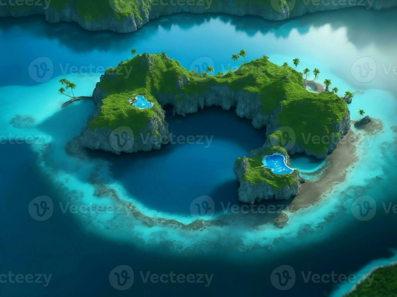 Island from bird eyes view, Generative AI Illustration. photo