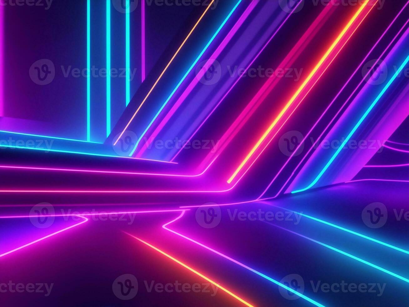 Abstract neon background, Glowing colorful perspective lines, Digital wallpaper, Generative AI Illustration. photo