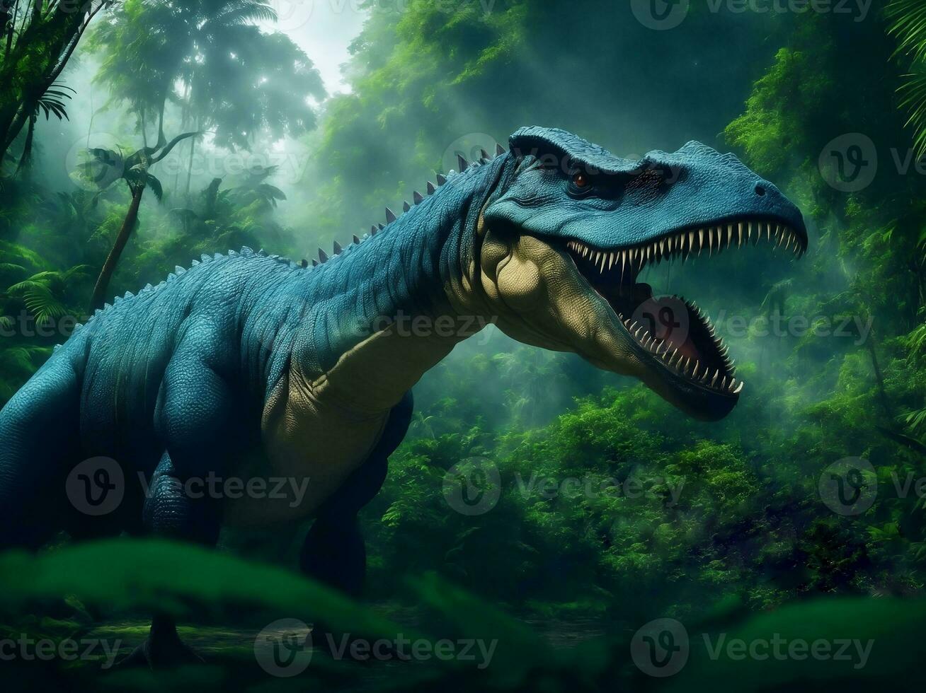 Dinosaur in the jungle, Generative AI Illustration. photo