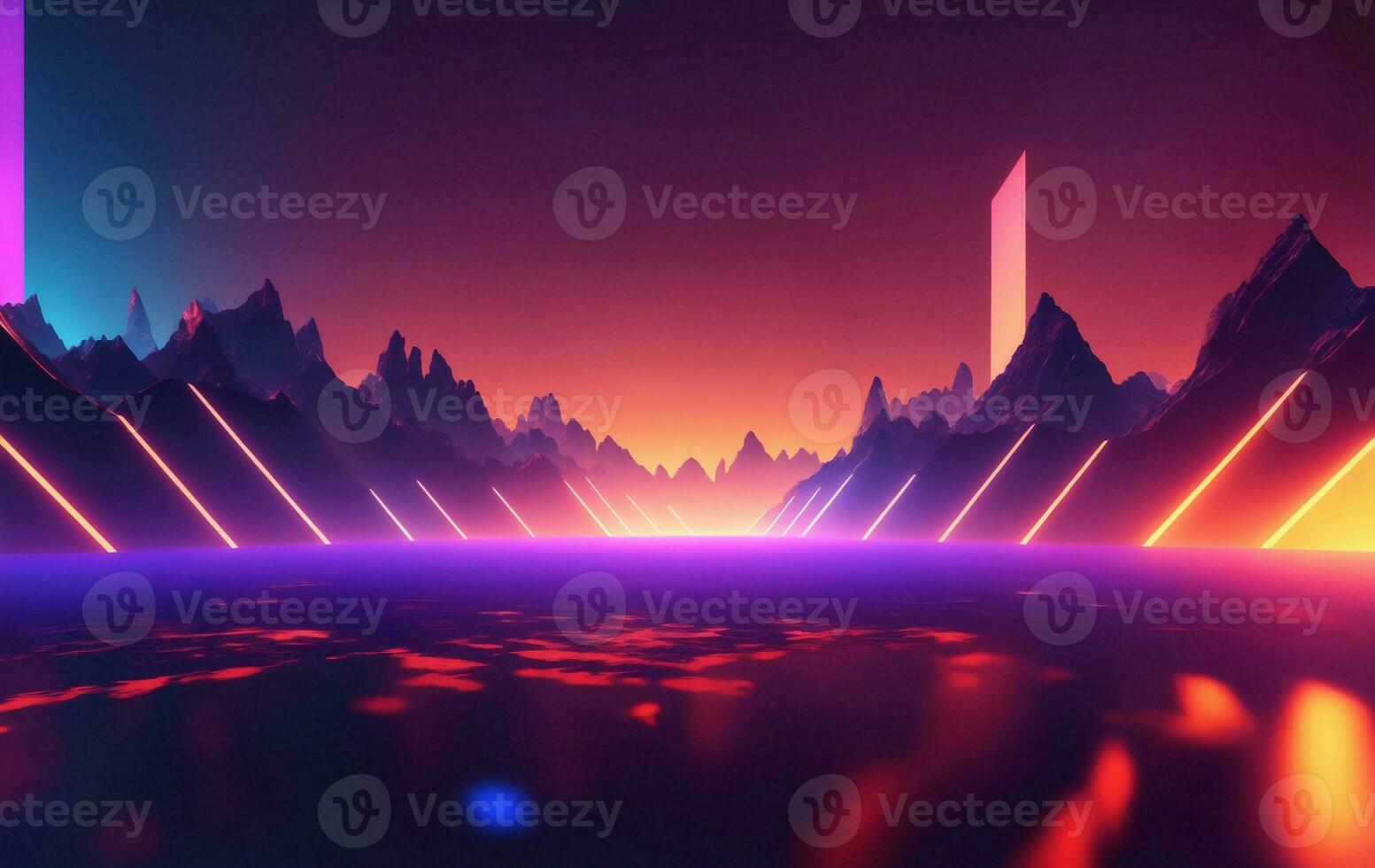 Glowing abstract mountain background, Generative AI Illustration. photo