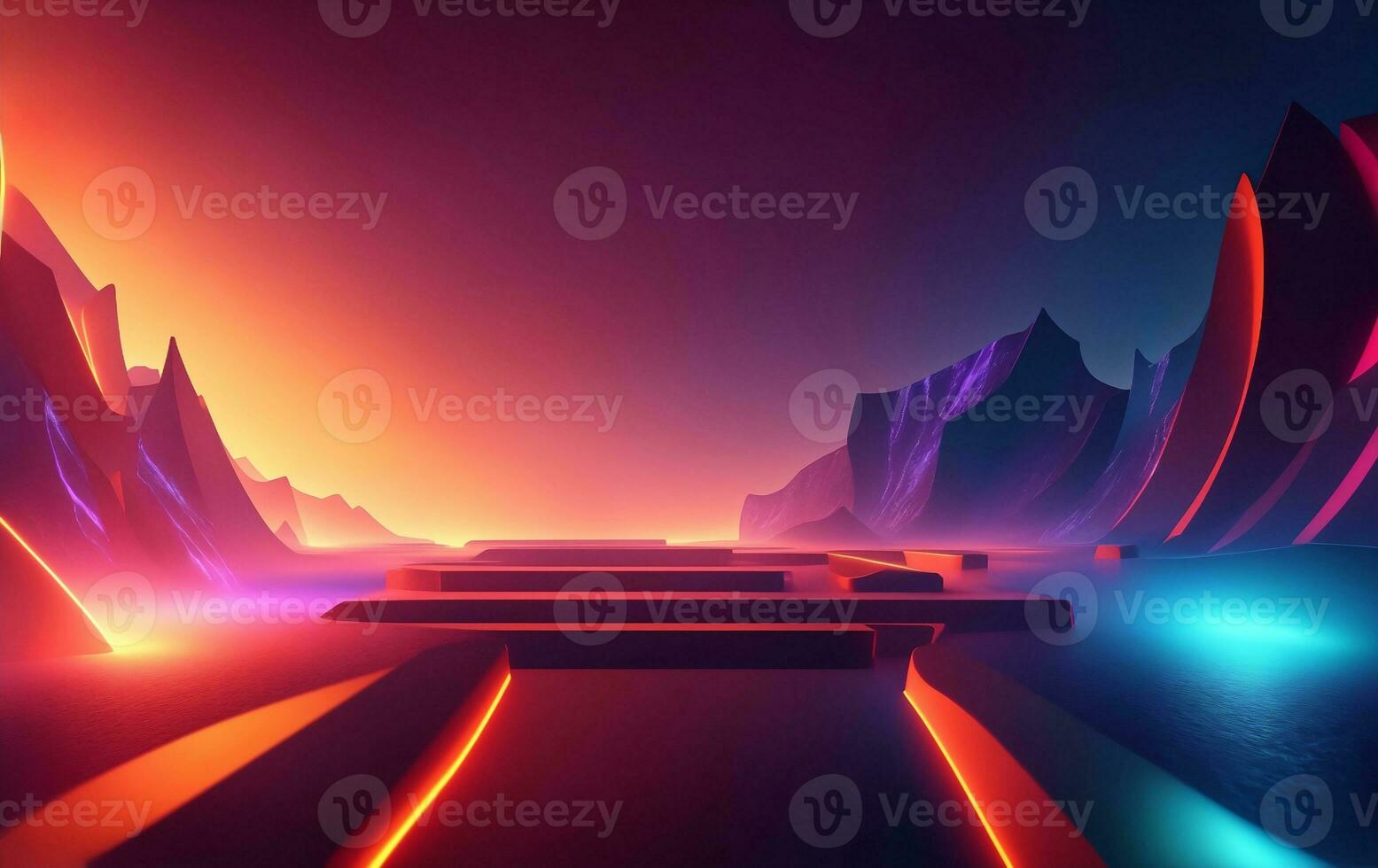 Glowing abstract mountain background, Generative AI Illustration. photo