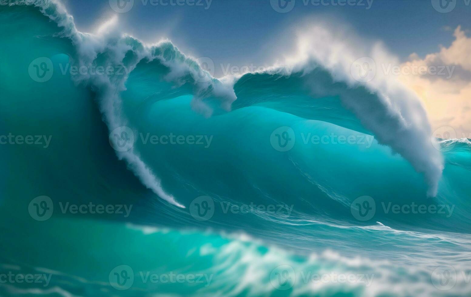 Splash blue wave in the sea, Generative AI Illustration. photo