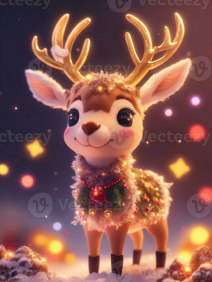 Cute reindeer on snowy day, Generative AI Illustration. photo