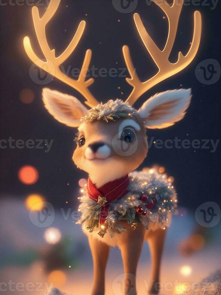 Cute reindeer on snowy day, Generative AI Illustration. photo