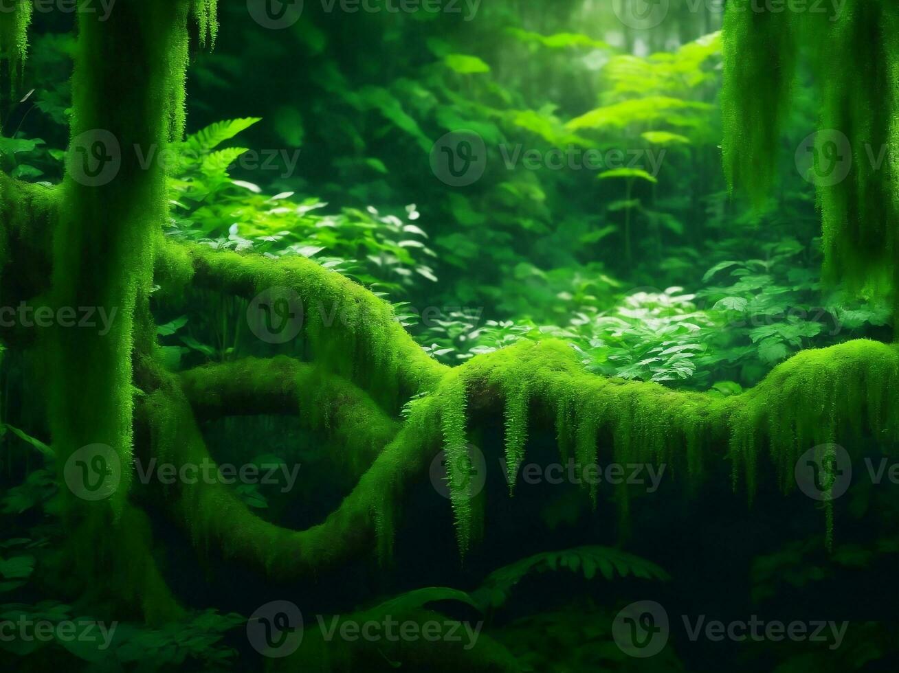 Green plants in forest, Generative AI Illustration. photo