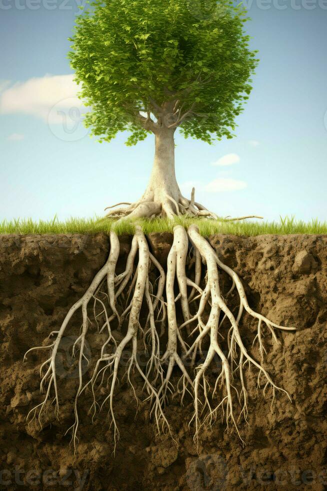 Section soil tree root banner summer time. Generate Ai photo
