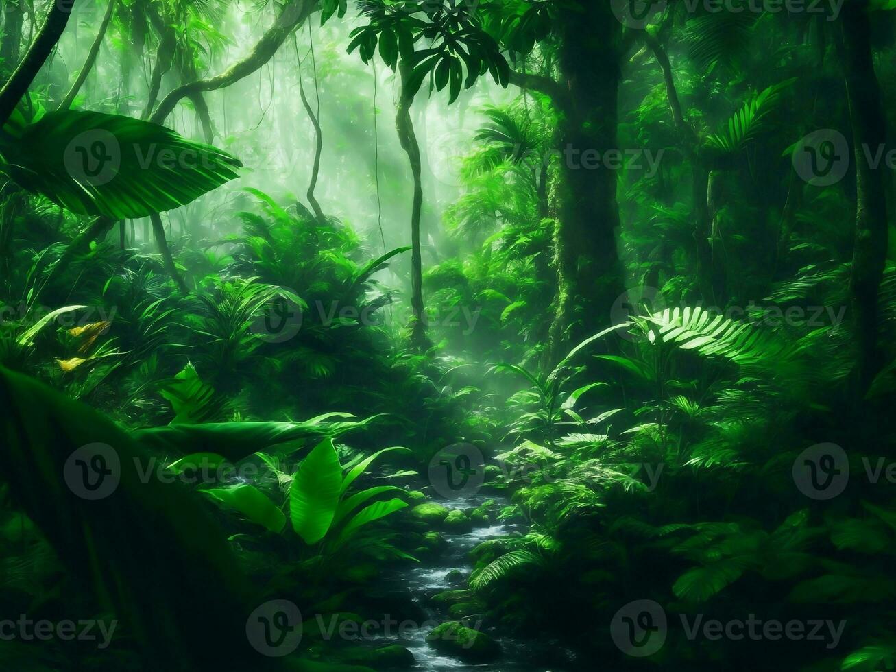 Green beautifull jungle background, Generative AI Illustration. photo
