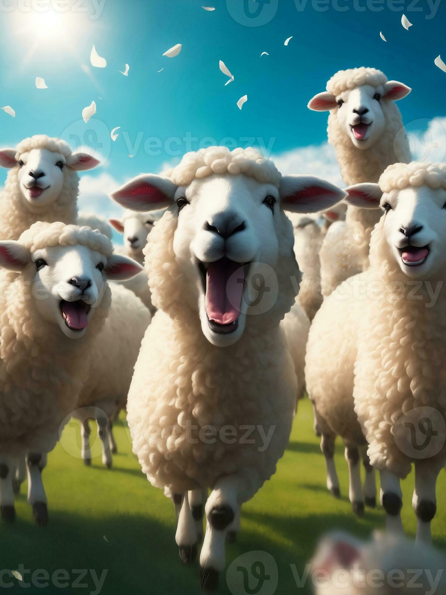 A laughing funny happy sheep, Generative AI Illustration. 28669186