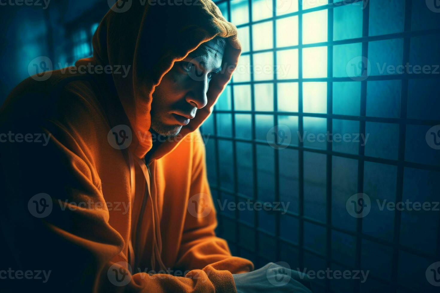 Hacker prison cell window. Generate Ai photo