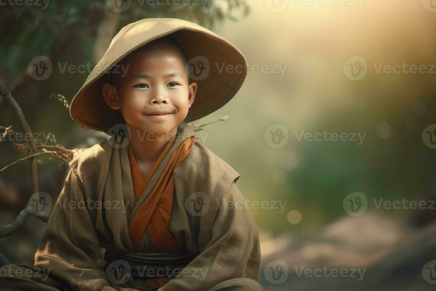 Little asian monk. Generate Ai photo