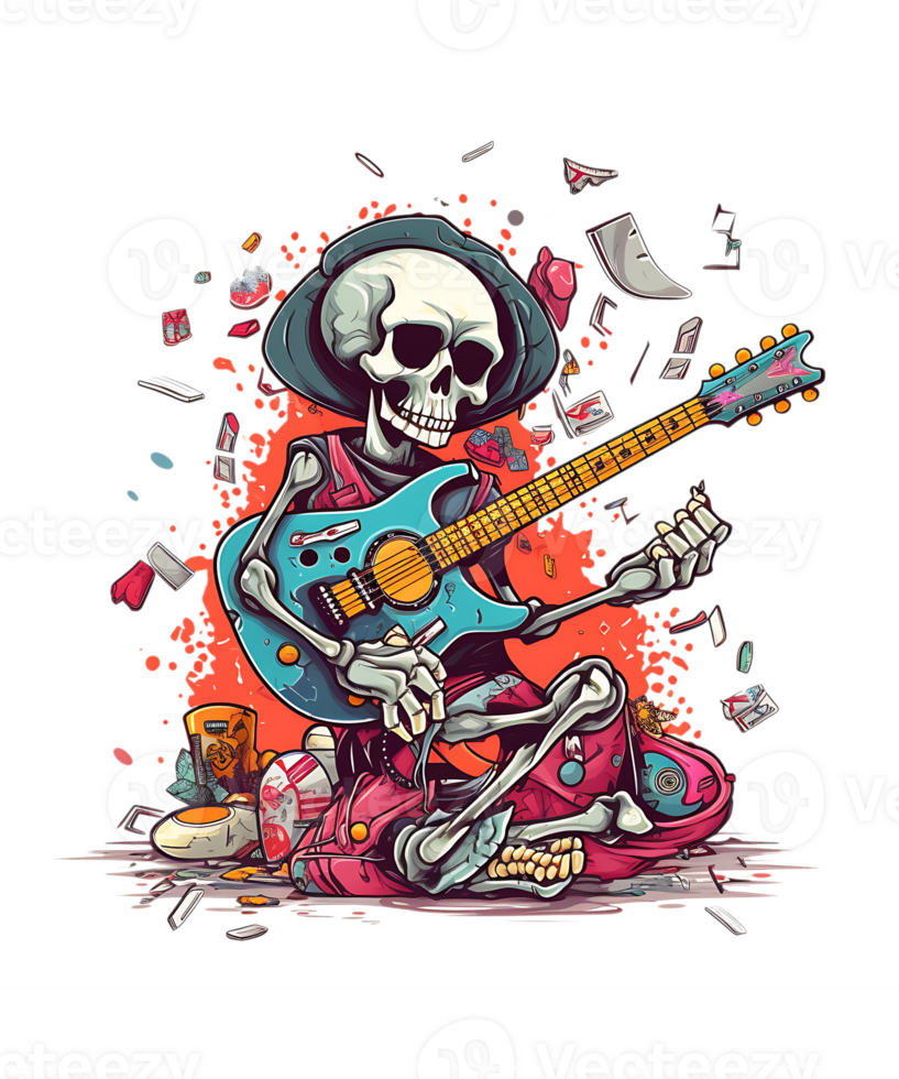 colorato divertente cranio chitarra scheletro sublimazione png sfondo
