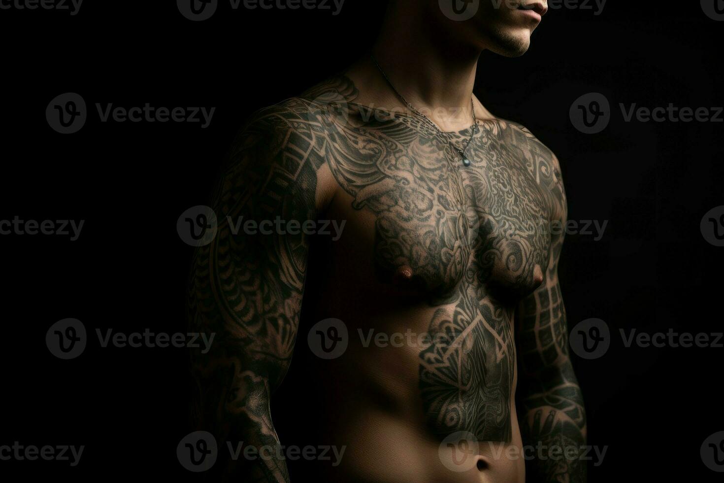 Man tattoos body. Generate Ai photo