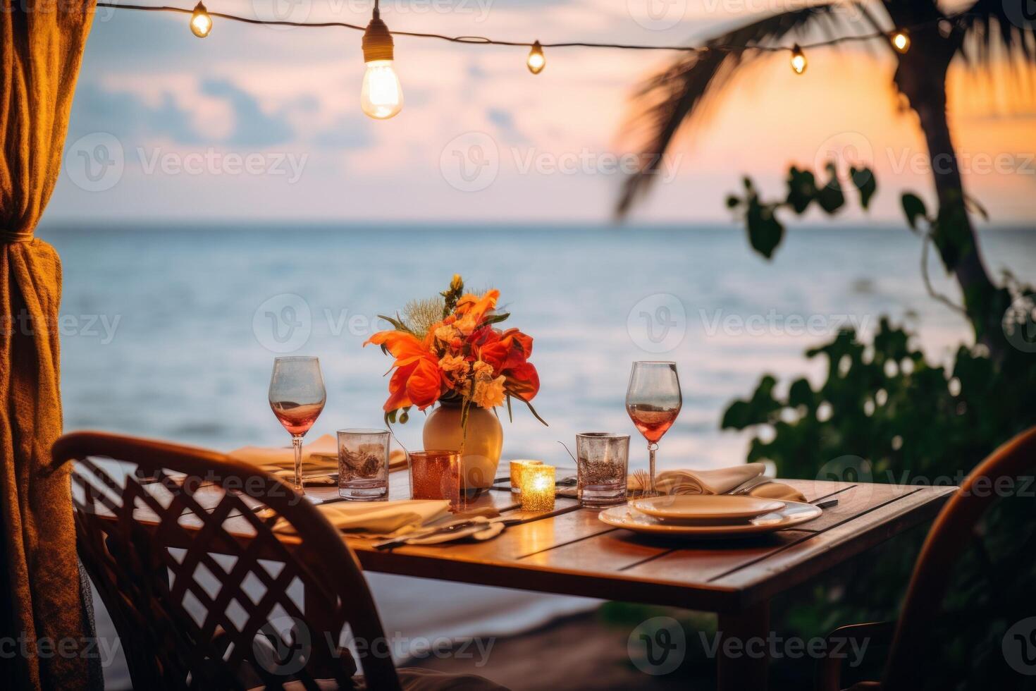Luxury dinner table beach. Generate Ai 28669627 Stock Photo at Vecteezy