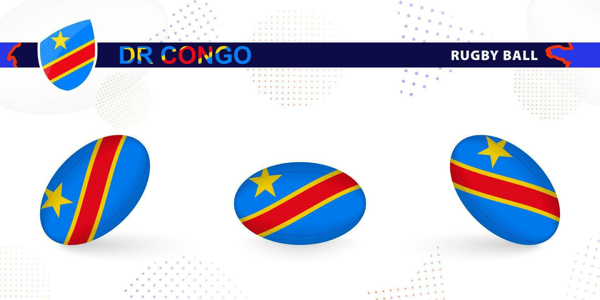 rugby pelota conjunto con el bandera de Dr congo en varios anglos en resumen antecedentes. vector