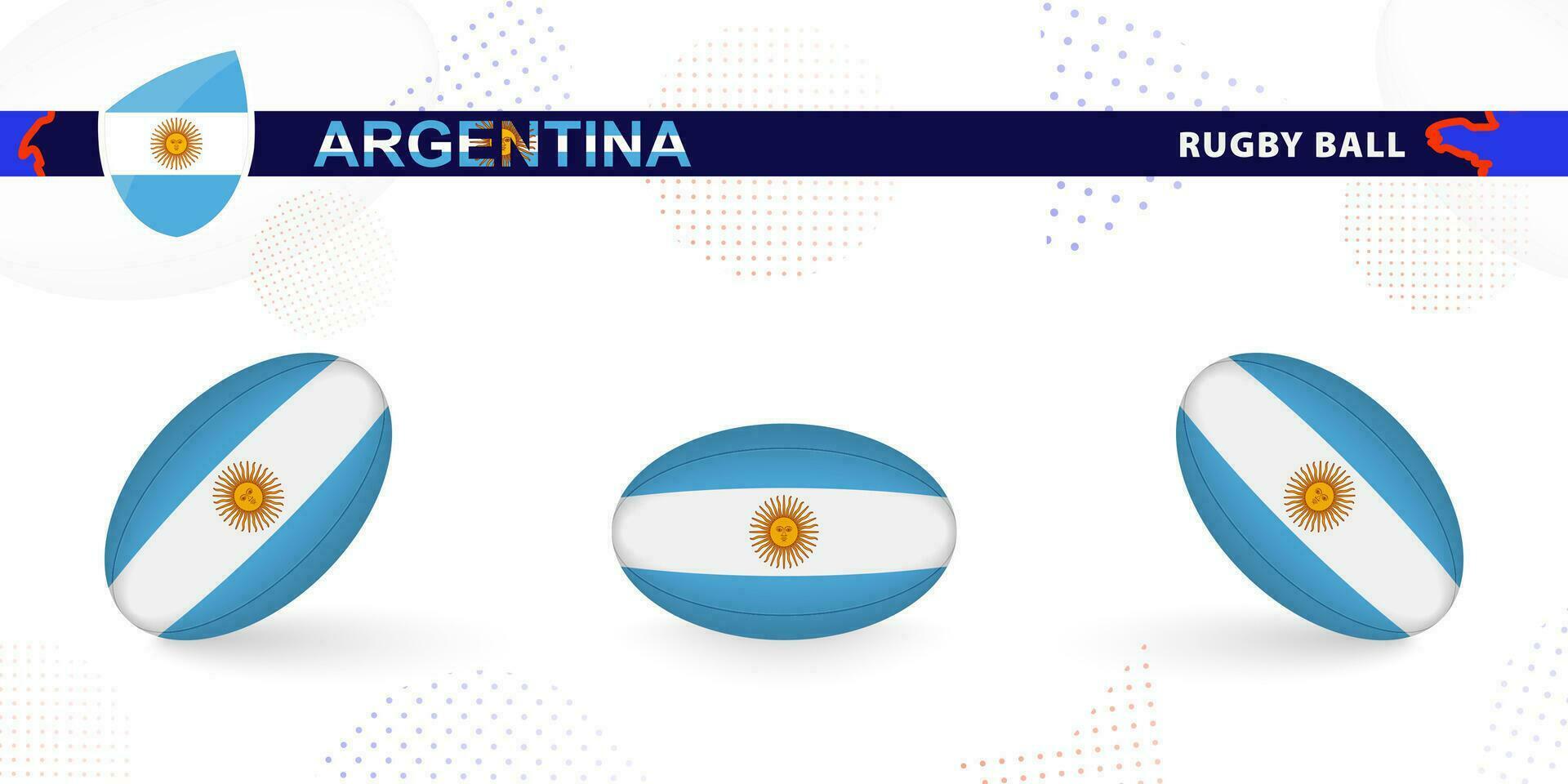 Rugby ball set with the flag of Argentina in various angles on abstract background. vector