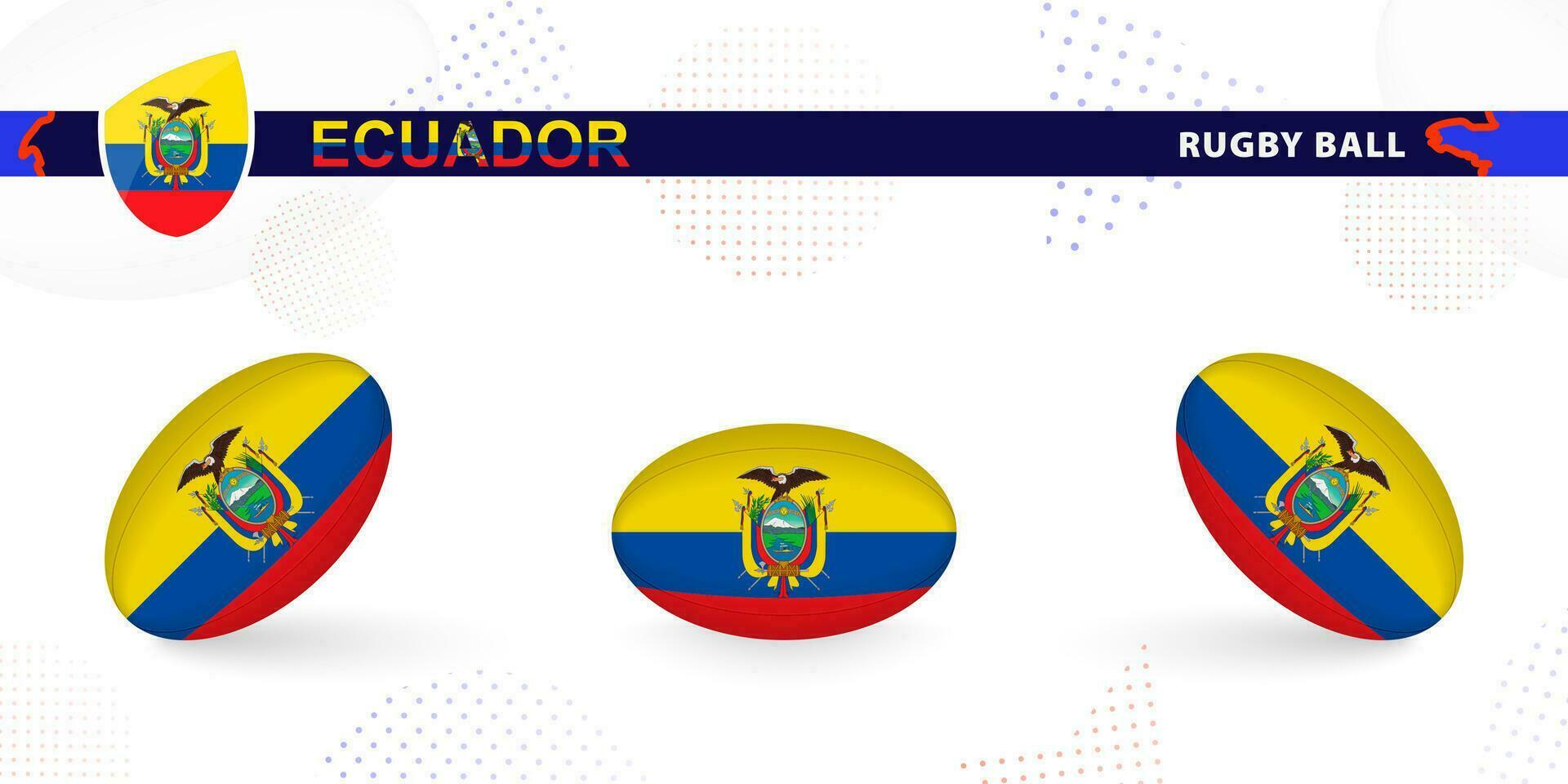 rugby pelota conjunto con el bandera de Ecuador en varios anglos en resumen antecedentes. vector