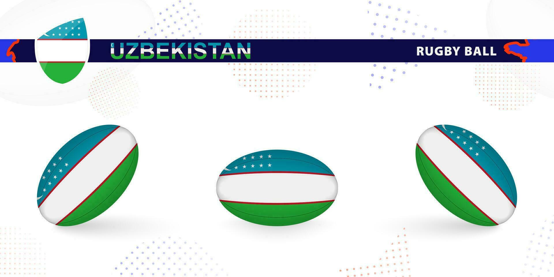 rugby pelota conjunto con el bandera de Uzbekistán en varios anglos en resumen antecedentes. vector